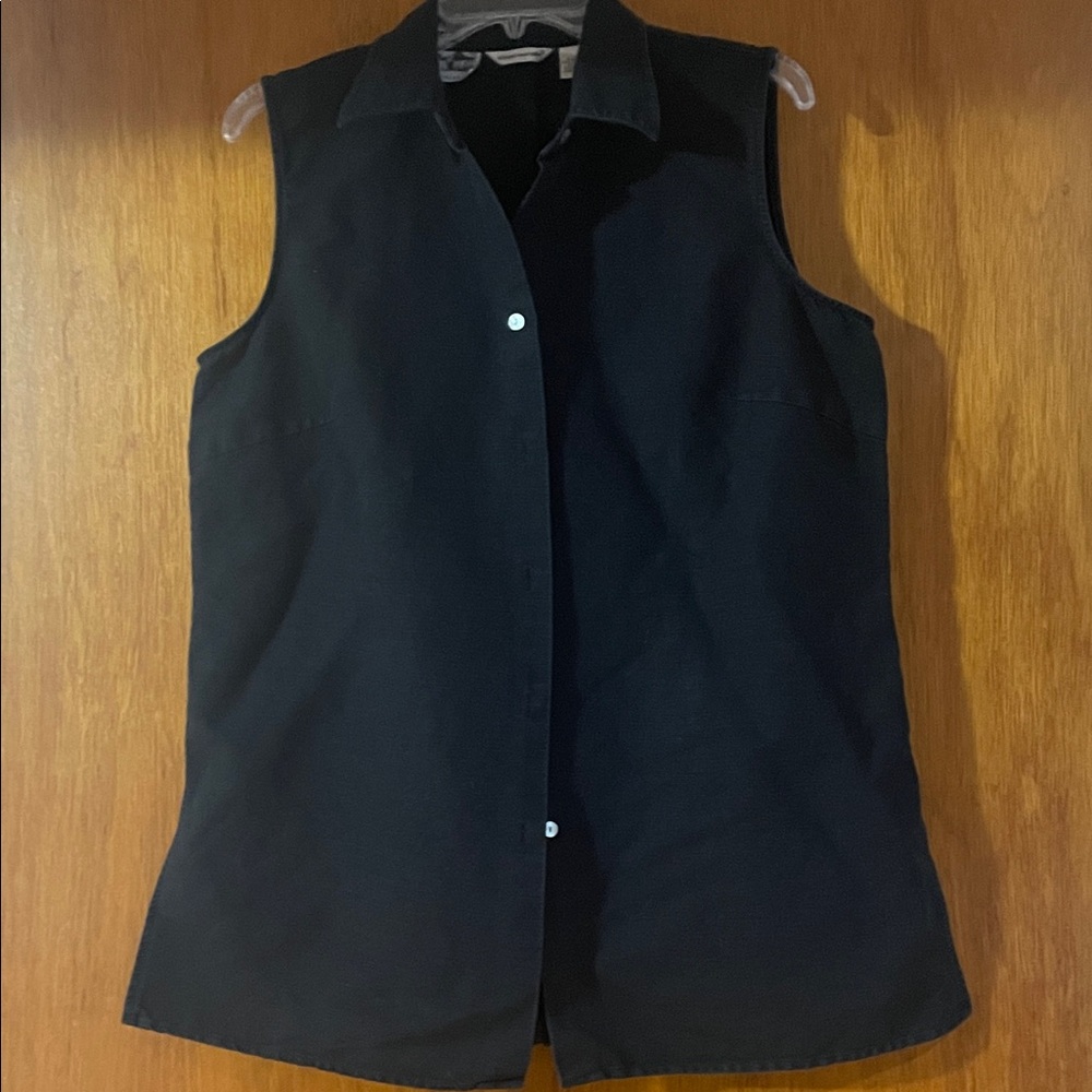 Sleeveless Black Blouse 100% Irish Linen